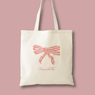 Coquette Aesthetic Blush Pink Bow & first name Tote Bag