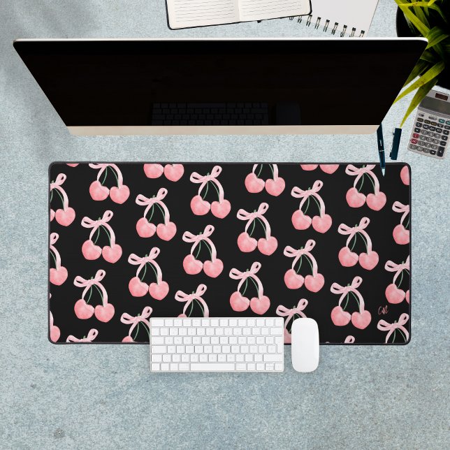 Coquette Aesthetic Bow Cherries Custom Monogram Desk Mat (Coquette Aesthetic Bow Cherries Custom Monogram Desk Mat
)