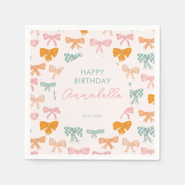 Coquette Aesthetic bow girls birthday party Napkin (Front)