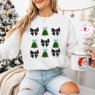 Coquette Aesthetic Bows & Christmas Trees Sweatshirt