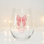 Coquette Aesthetic Cute Pink Bow Personalised Stemless Wine Glass<br><div class="desc">Our Coquette Aesthetic Cute Pink Bow Personalised Stemless Wine Glass, the perfect addition to your special occasion. Crafted with a soft girl aesthetic and featuring a delightful pink bow design, this stemless wine glass captures the essence of a girly and coquette aesthetic, ideal for weddings, bridal showers, bachelorette parties, and...</div>