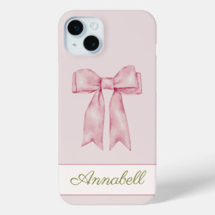 Coquette Aesthetic Feminine Pink Bow Personalized iPhone 15 Mini Case
