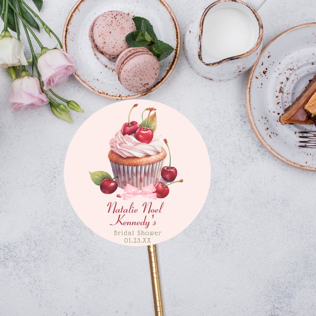 Coquette Aesthetic Pink Bow Cherry Cake Fancy Girl Classic Round Sticker (Creator Uploaded)