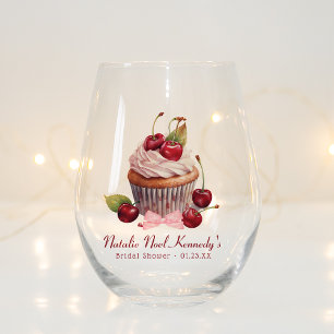 Coquette Aesthetic Pink Bow Cherry Personalised Stemless Wine Glass
