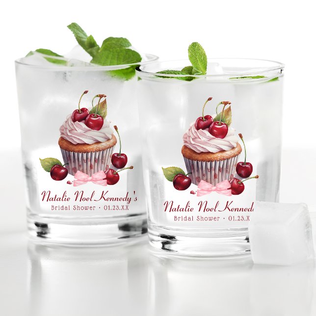 Coquette Aesthetic Pink Bow Cherry Personalised Whiskey Glass (Creator Uploaded)