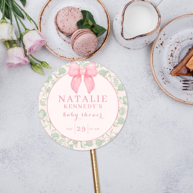 Coquette Aesthetic Pink Bow Sage Green Baby Girl Classic Round Sticker (Creator Uploaded)