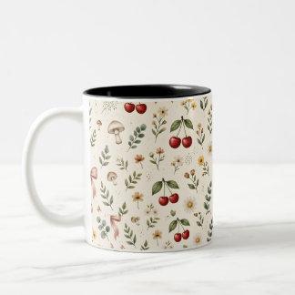 Coquette Aesthetic Red Cherry and Pink Ribbon Patt Two-Tone Coffee Mug