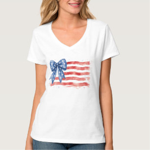 Coquette American Flag Bow Patriotic Fourth of Jul T-Shirt