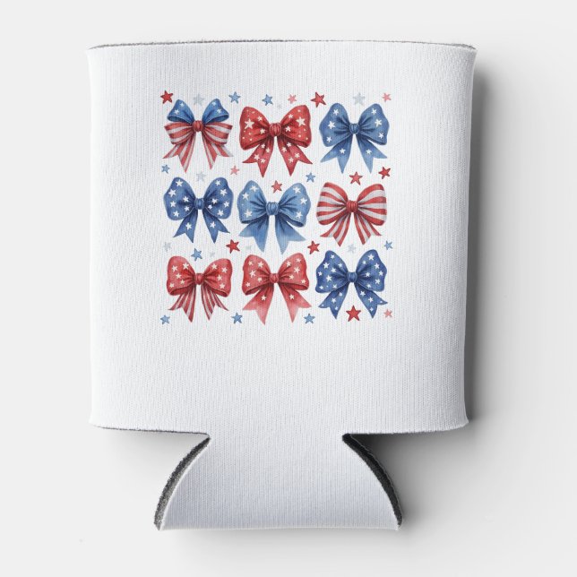 Coquette American Flag Coquette Bow 4th Of July  Can Cooler (Front)
