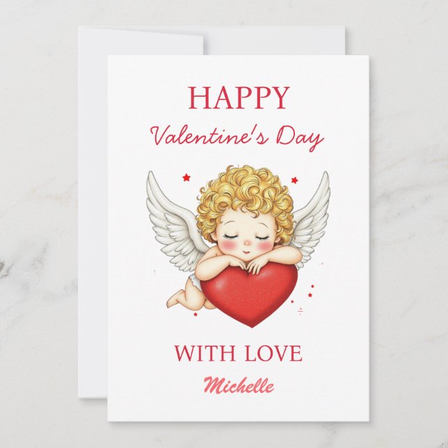 Coquette angel cherub heart Happy Valentine's Day  Holiday Card (Front)