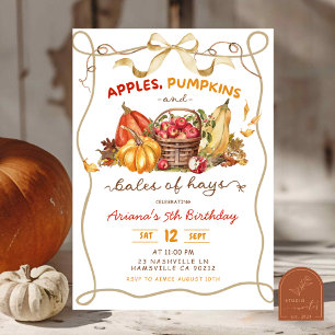 Coquette Apples Pumpkins and Bales of Hay birthday Invitation