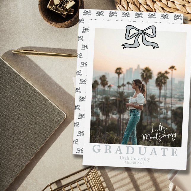 Coquette Baby Blue Photo Graduation Announcement (Creator Uploaded)