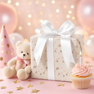 Coquette Baby Girl Wrapping Paper — Teddy Bears & 