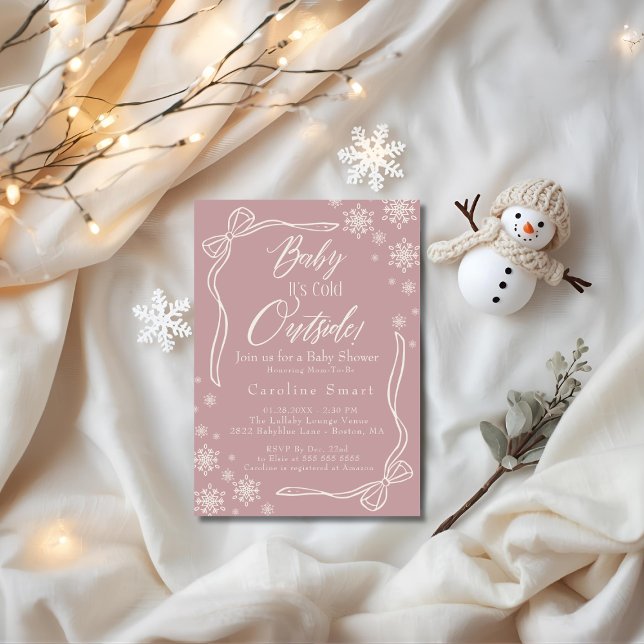 Coquette Baby its Cold outside pink baby shower Invitation (Coquette Baby its Cold outside pink baby shower Invitation)