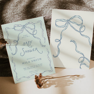 Coquette Baby Shower Pretty Ribbon Blue Invitation