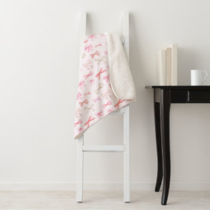 Coquette Balletcore Light Pink Bows Sherpa Blanket