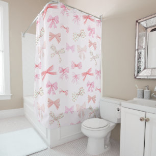 Coquette Balletcore Light Pink Bows Shower Curtain