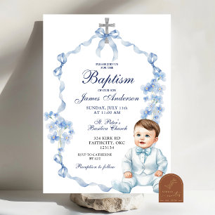 Coquette Baptism Blue Wildflower Invitation