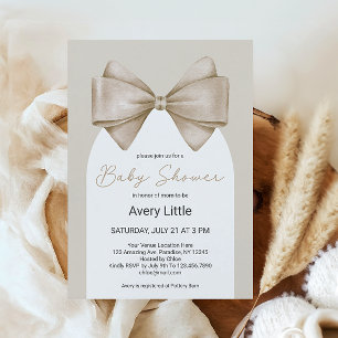 Coquette Beige Bow Modern Boho Baby Shower Invitation