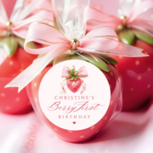 Coquette Berry First Birthday Classic Round Sticker