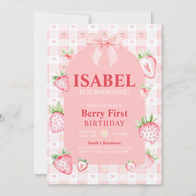 Coquette Berry First Birthday Invitation (Front)