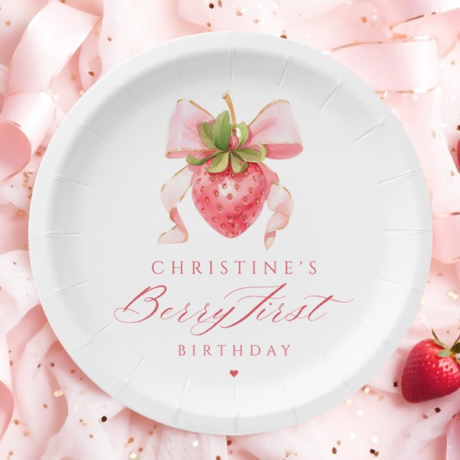 Coquette Berry First Birthday Paper Plate (Creator Uploaded)