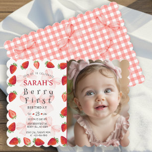 Coquette Berry First Birthday Photo Invitation