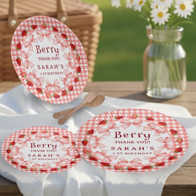 Coquette Berry First Birthday Red Gingham Paper Plate (Coquette Berry First Birthday Red Gingham Paper Plates)