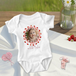 Coquette Berry First Birthday Red Gingham Photo  Baby Bodysuit