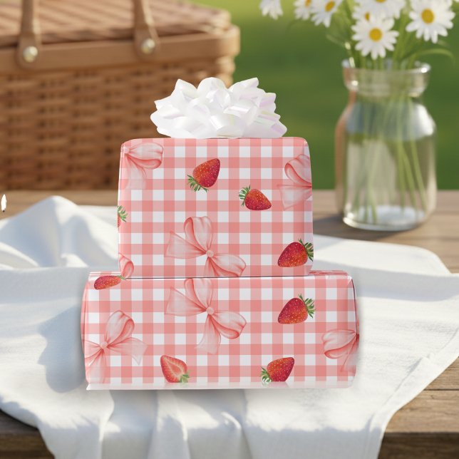 Coquette Berry First Birthday Red Gingham Wrapping Paper (Coquette Berry First Birthday Red Gingham Wrapping Paper)