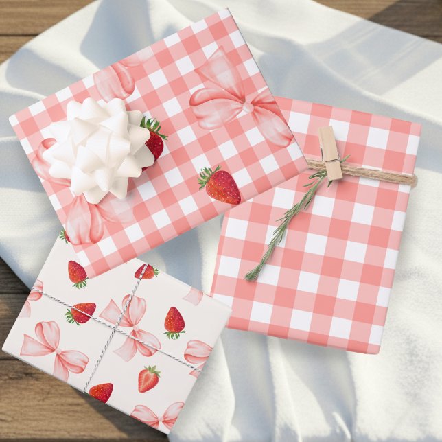 Coquette Berry First Birthday Red Gingham Wrapping Paper Sheet (Coquette Berry First Birthday Red Gingham Wrapping Paper Sheets)