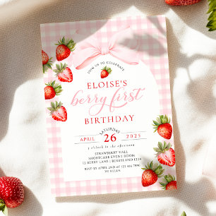 Coquette Berry First Birthday Strawberry Invitation