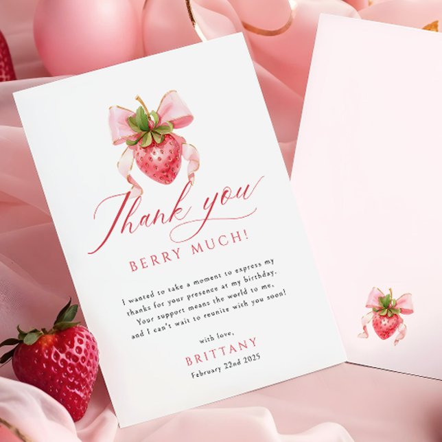 Coquette Berry First Birthday Thank You Card (Creator Uploaded)