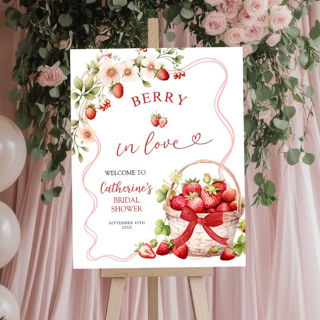 Coquette Berry In Love Bridal Shower Welcome Sign (Creator Uploaded)