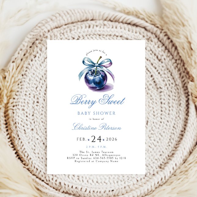 Coquette Berry Sweet blueberry Baby Shower Invitation (Creator Uploaded)