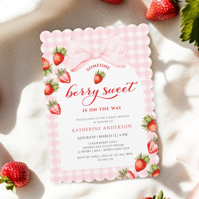 Coquette Berry Sweet Strawberry Baby Shower Invitation (Creator Uploaded)