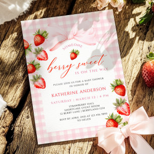 Coquette Berry Sweet Strawberry Baby Shower Invitation