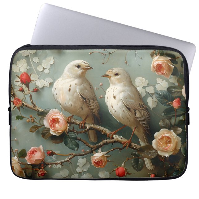 Coquette Birds Floral Laptop Sleeve (Front)