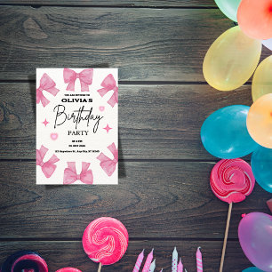 Coquette Birthday Invitation, Pink Bow Aesthetic  Invitation