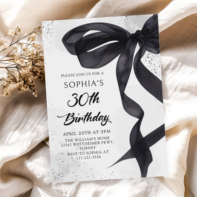 Coquette Black Bow 30th Birthday Party Invitation (Creator Uploaded)