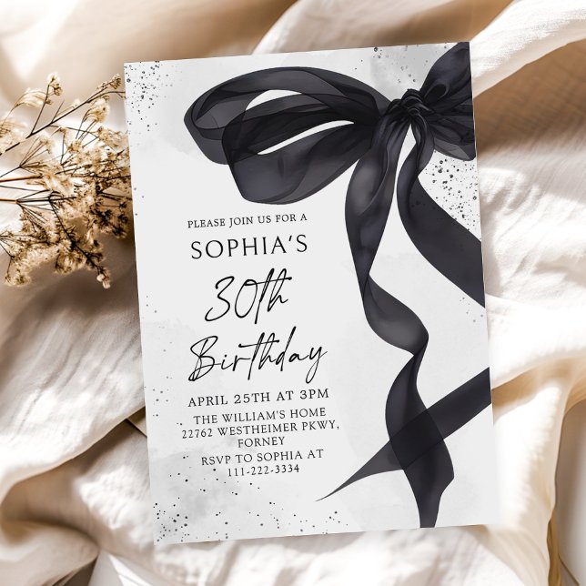 Coquette Black Bow 30th Birthday Party Invitation (Creator Uploaded)