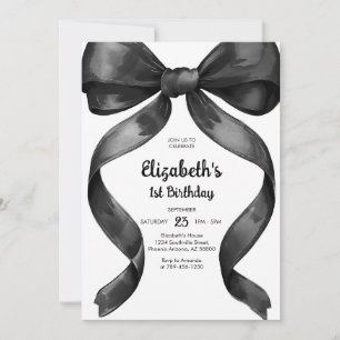 Coquette Black Bow Birthday Invitation