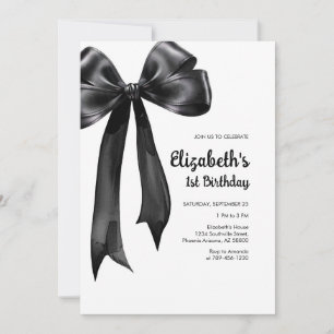 Coquette Black Bow Birthday Invitation