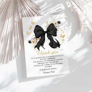 Coquette Black Bow Birthday Thank you Card