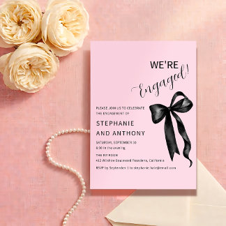Coquette Black Bow Blush Pink Engagement Party Invitation