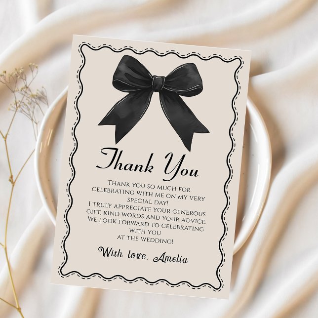 Coquette Black Bow Bridal Shower Thank You Card (Creator Uploaded)