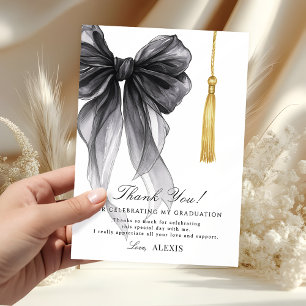 Coquette Black Bow Cap Tassel Graduation Thank You Card
