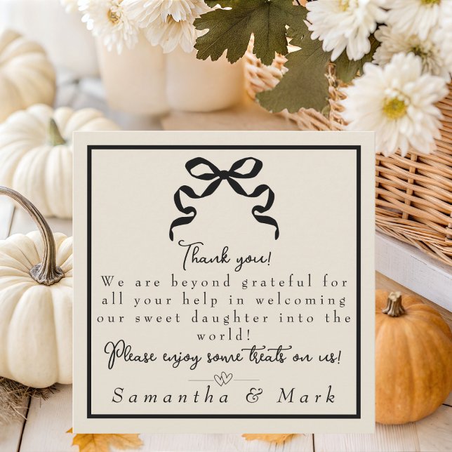 Coquette black bow Labour & Delivery NICU Hospital Thank You Card (Coquette black bow Labor & Delivery NICU Hospital Thank You Card)