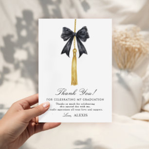 Coquette Black Bow on Tassel Graduation Thank You Card