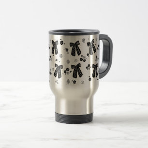 Coquette Black Bow Pattern Travel Mug Cute Femin
